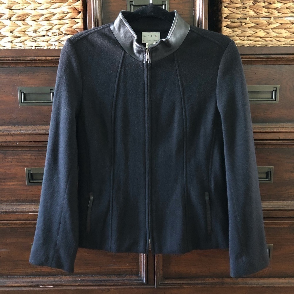 Arec black wool zip up jacket in size 12